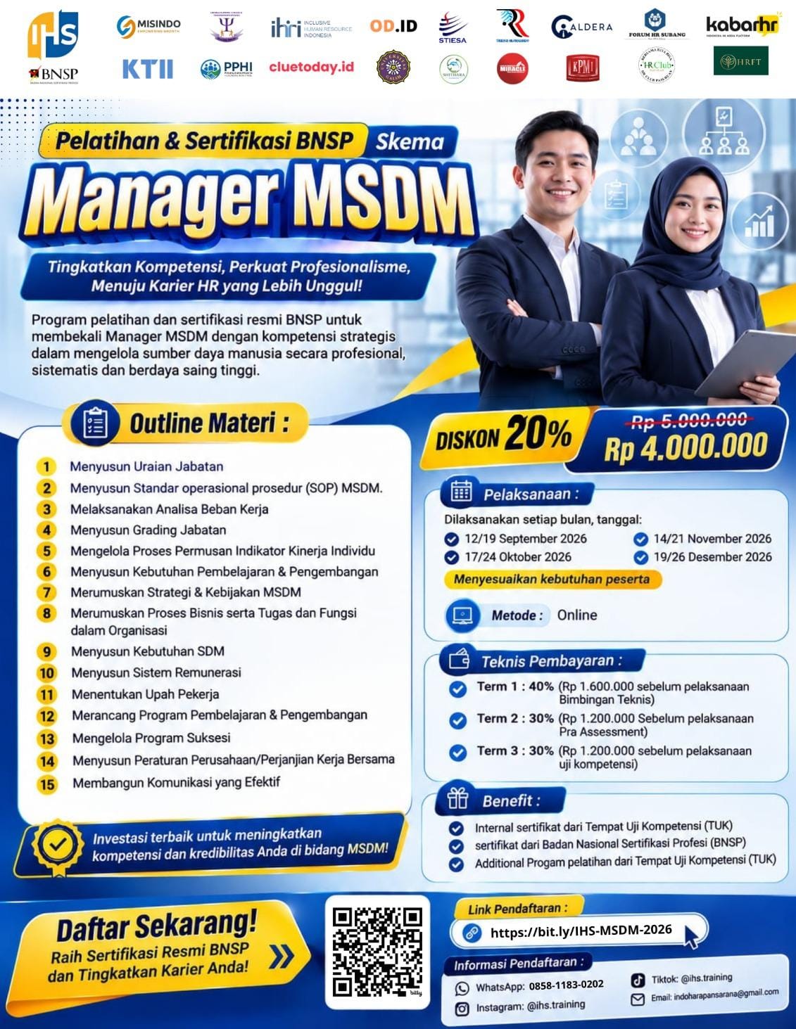 Flyer Pelatihan dan Sertifikasi BNSP Skema Manager MSDM IHS Training